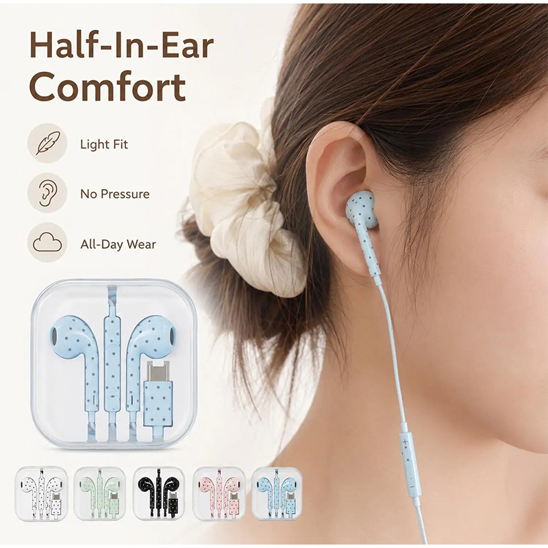Type C Earphones Polka Dot Sta - Wired Earphone Mic ulasan dan harga