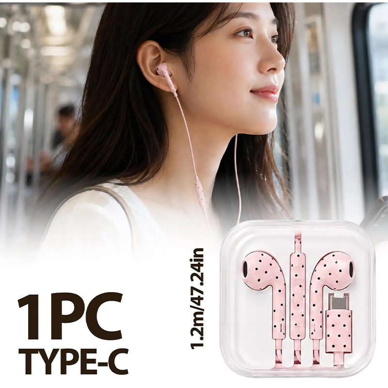Type C Earphones Polka Dot Sta - Wired Earphone Mic ulasan dan harga