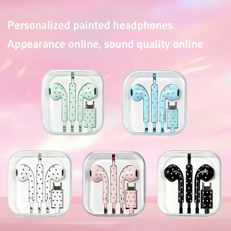 Cute Polka-dot Star Type C Ear - Wired Earphone Mic ulasan dan harga